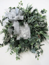 Silver and Snow Silk Floral Transitional Winter Wreath with Let it Snow Plaque/Trans56 - April's Garden Wreath