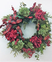 Green and Red Hydrangea Silk Floral Transitional Winter Wreath/Trans79 - April's Garden Wreath