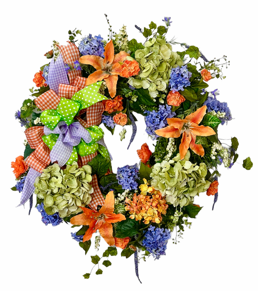 Orange, Green, Periwinkle Summer Wreath/VER186
