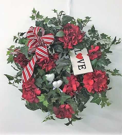 Red Hydrangea Silk Floral Valentine's Day Wreath/Val54 - April's Garden Wreath