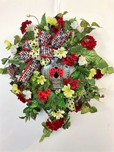 Red and Cream Silk Floral Spring Summer Lady Bug Wreath/Ver115 - April's Garden Wreath