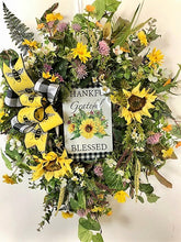 Yellow Sunflower Silk Floral Summer Wreath with Thankful Blessed Plaque/Ver118 - April's Garden Wreath