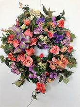 Coral and Purple Silk Floral Spring Summer Wreath/Ver125 - April's Garden Wreath