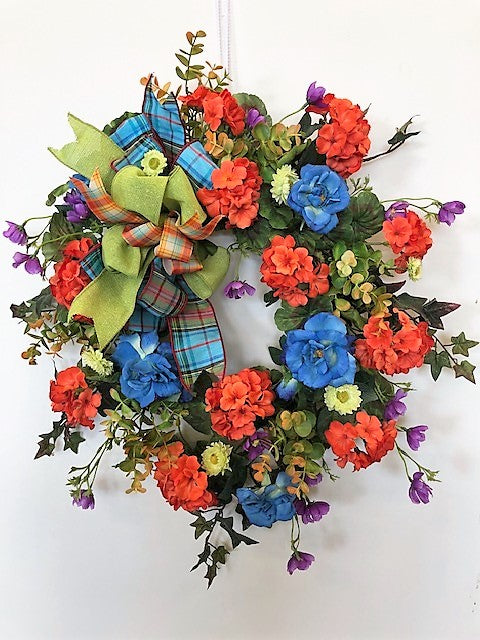 Orange and Blue Silk Floral Summer Wreath/Ver134 - April's Garden Wreath