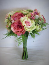Pink, Green and Cream Silk Floral Bridal Bouquet /BB01 - April's Garden Wreath