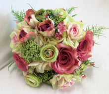 Pink, Green and Cream Silk Floral Bridal Bouquet /BB01 - April's Garden Wreath