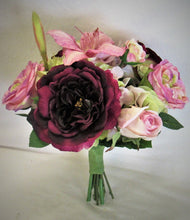 Burgundy, Pink and Mauve Silk Floral Bridal Bouquet/BB02 - April's Garden Wreath