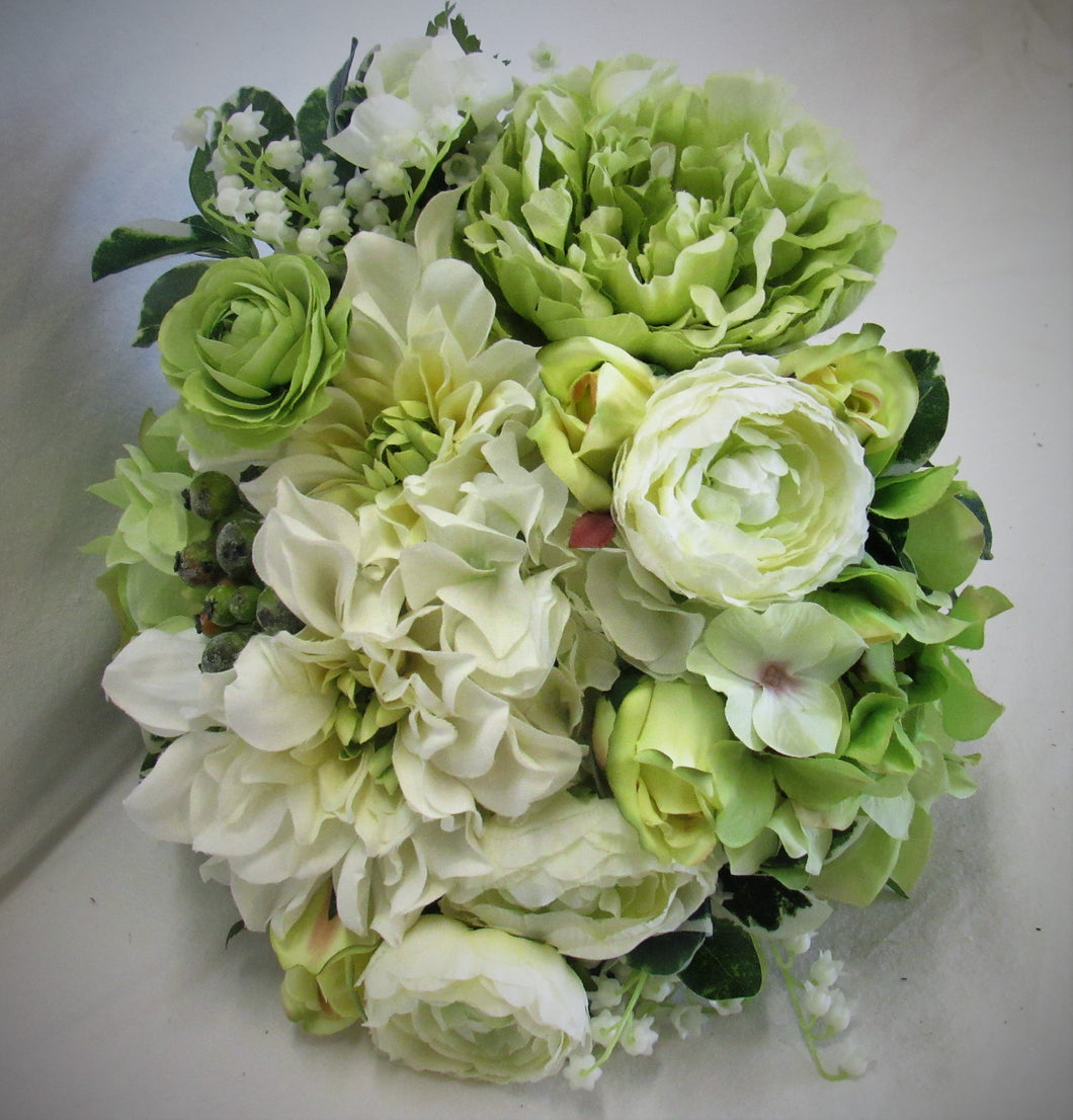 Green and Cream Silk Floral Bridal Bouquet/BB03 - April's Garden Wreath