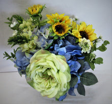 Blue, Cream and Gold Sunflower Silk Floral Bridal Bouquet/BB05 - April's Garden Wreath