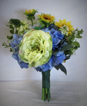 Blue, Cream and Gold Sunflower Silk Floral Bridal Bouquet/BB05 - April's Garden Wreath