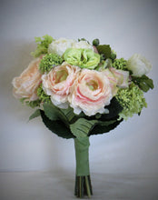 Light Pink, Green and Cream Silk Floral Bridal Bouquet/BB10 - April's Garden Wreath