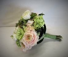 Light Pink, Green and Cream Silk Floral Bridal Bouquet/BB10 - April's Garden Wreath