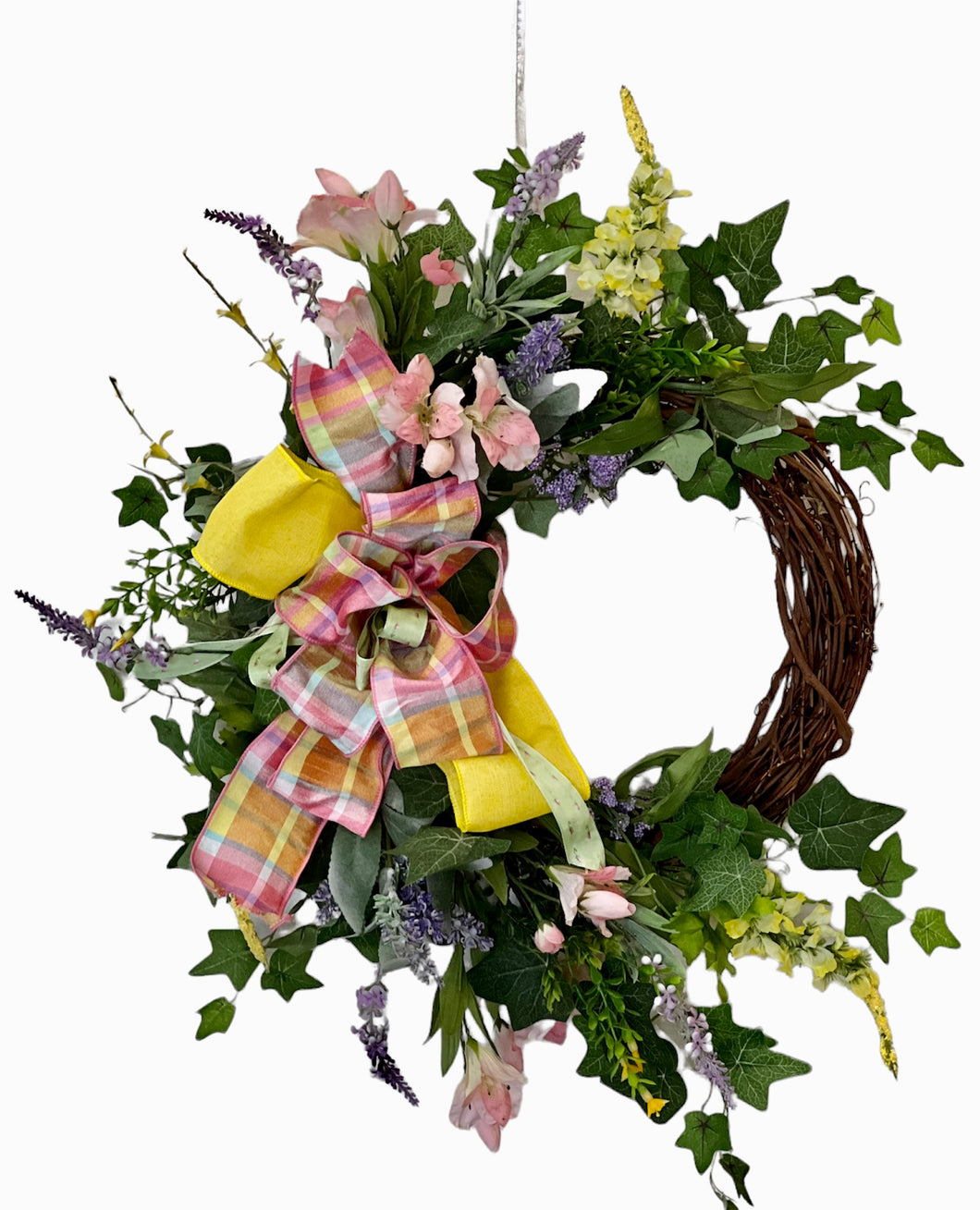 Pink and Yellow Silk Floral Petite Spring Crescent Wreath/Eng285 - April's Garden