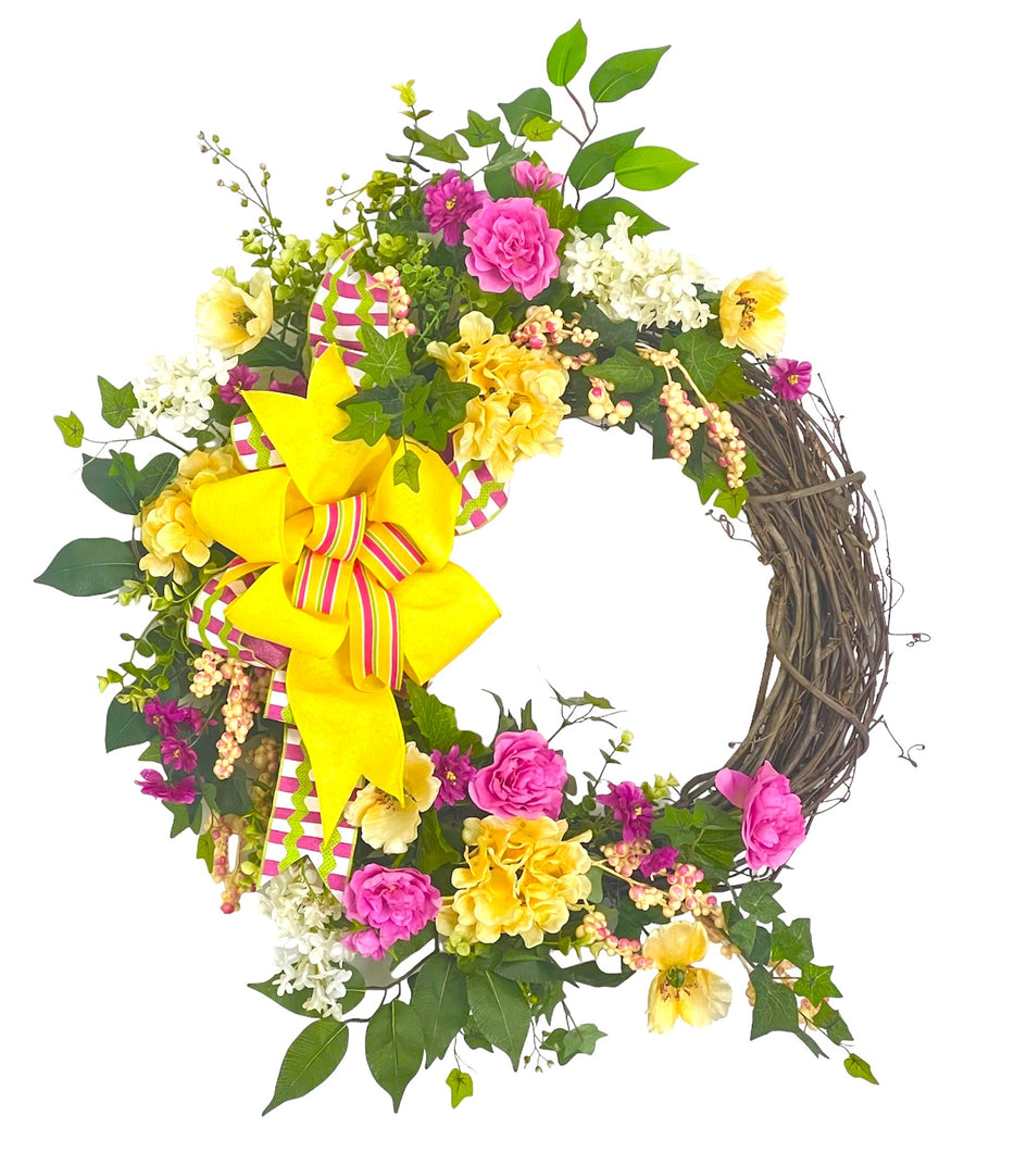 Yellow and Pink Crescent Wreath/ENG329 - April's Garden