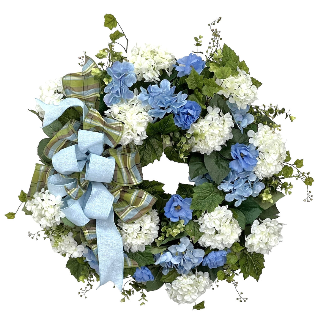 Blue and White Hydrangea Wreath/ENG332