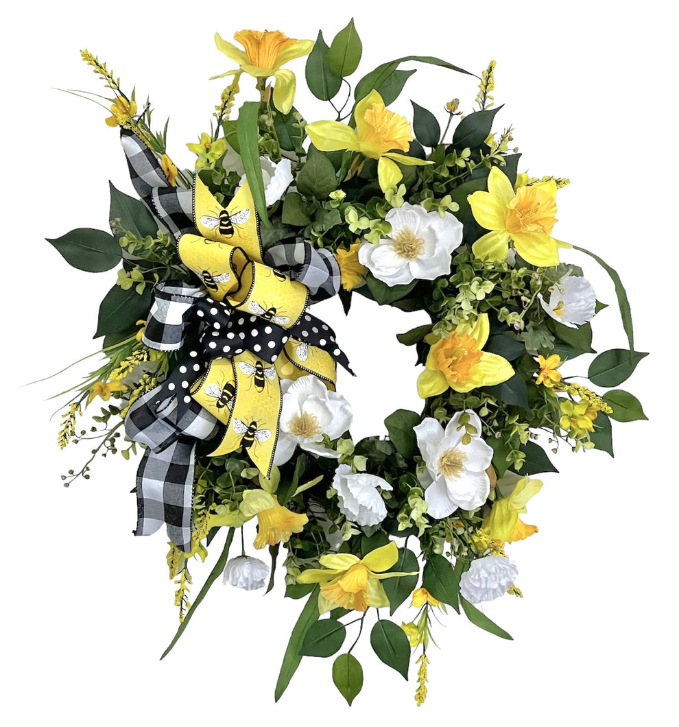 Magnolia and Daffodil Spring Wreath/ENG367 - April's Garden