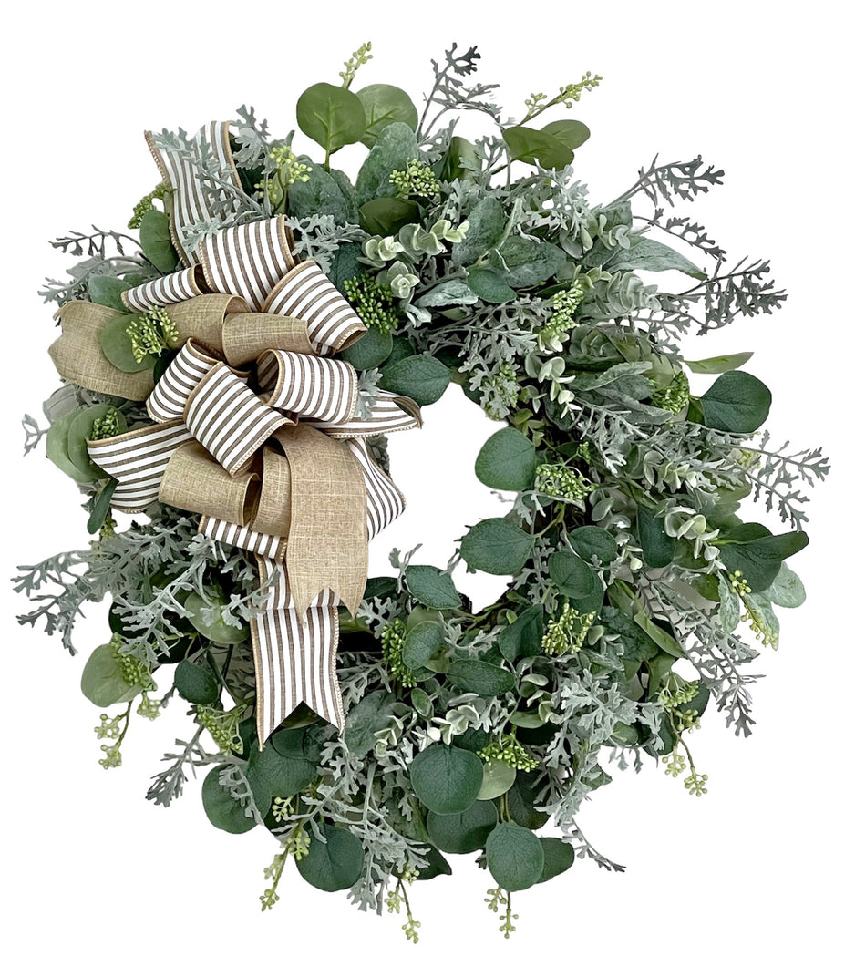 Eucalyptus Silk Floral Farmhouse Everyday Wreath/FH28 - April's Garden