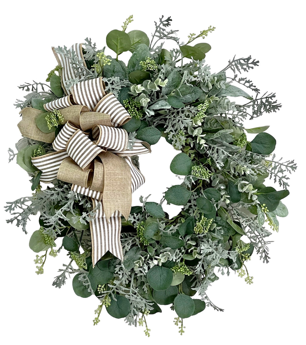 Eucalyptus Silk Floral Farmhouse Everyday Wreath/FH28 - April's Garden