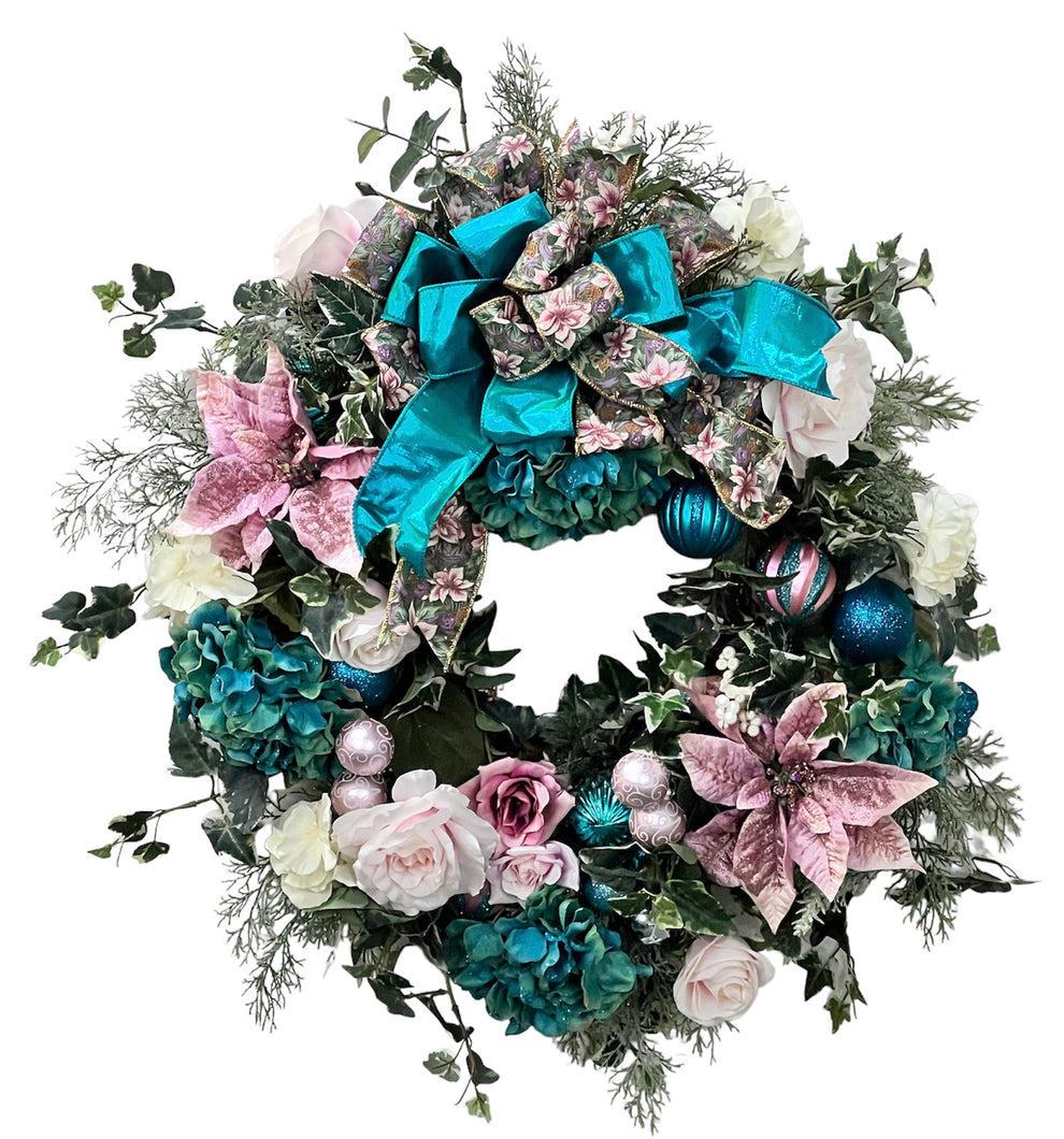 Teal and Rose Holiday Wreath/HOL105 - April's Garden