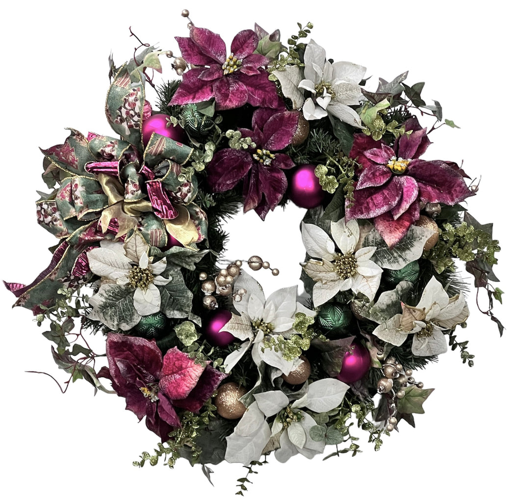 Burgundy, Cream Poinsettia Holiday Wreath/Hol108 - April's Garden