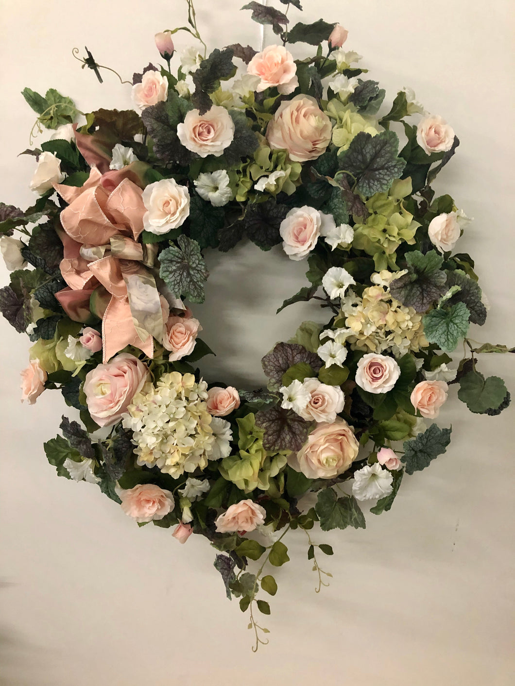 Cream and Peach Large Spring Wreath/ENG85 - April's Garden