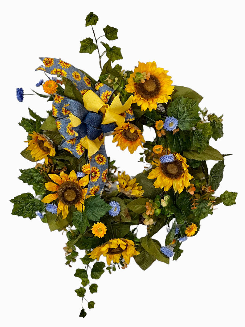 Gold Sunflower Silk Floral Late Summer Early Fall Wreath/IS37 - April's Garden