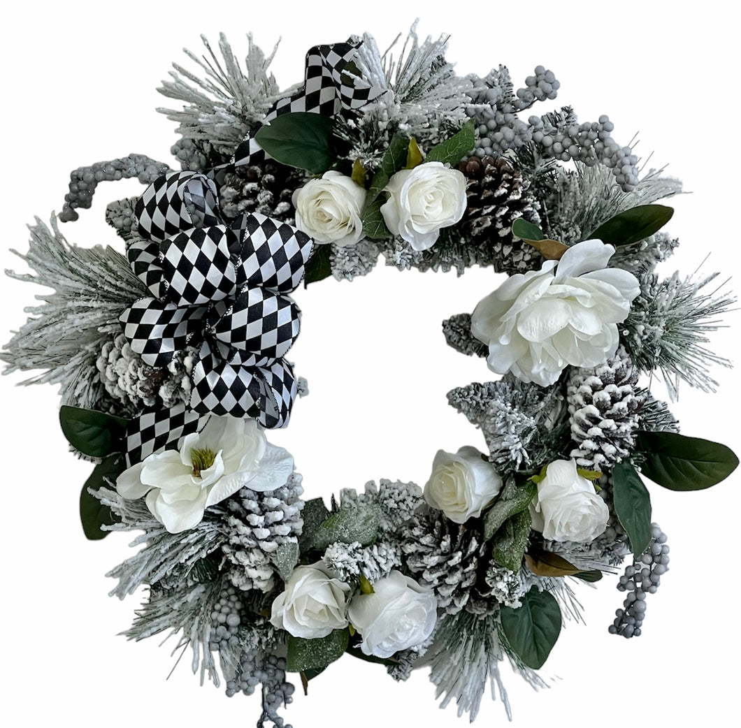 Flocked Transitional Winter Wreath/TRANS142 - April's Garden