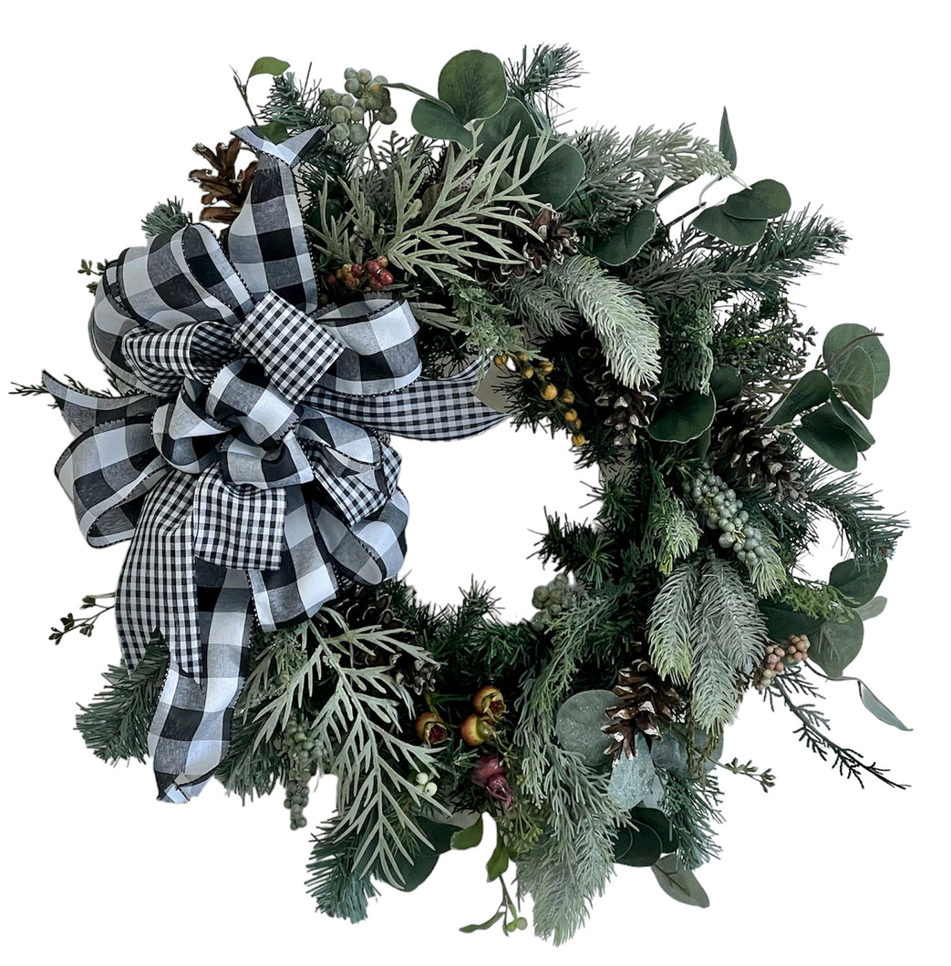 Mixed Winter Greens, Pinecones and Rose Hip Winter Transitional Wreath/Trans158 - April's Garden