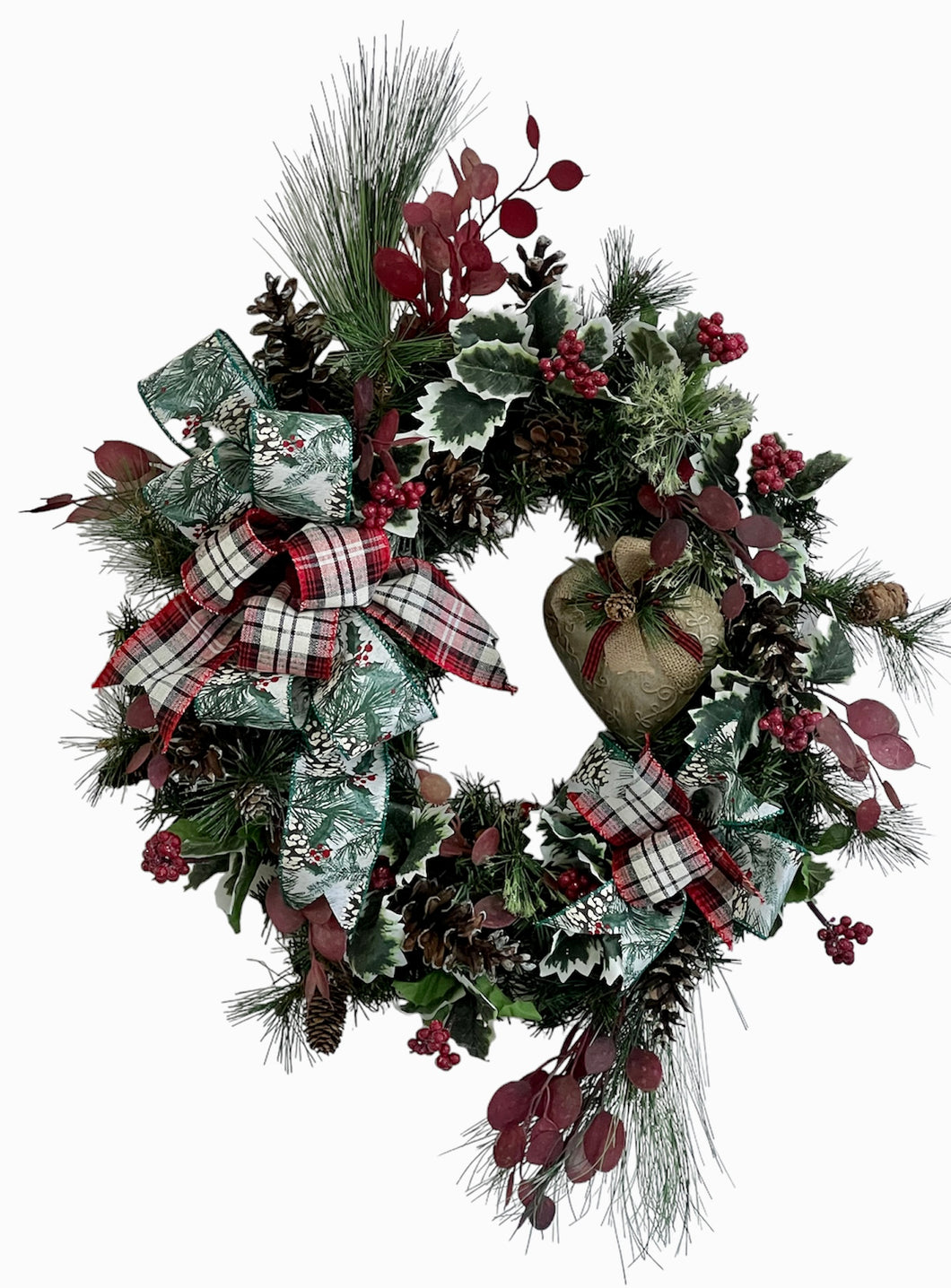 Mixed Pine and Holly Transitional Winter Wreath/Trans165